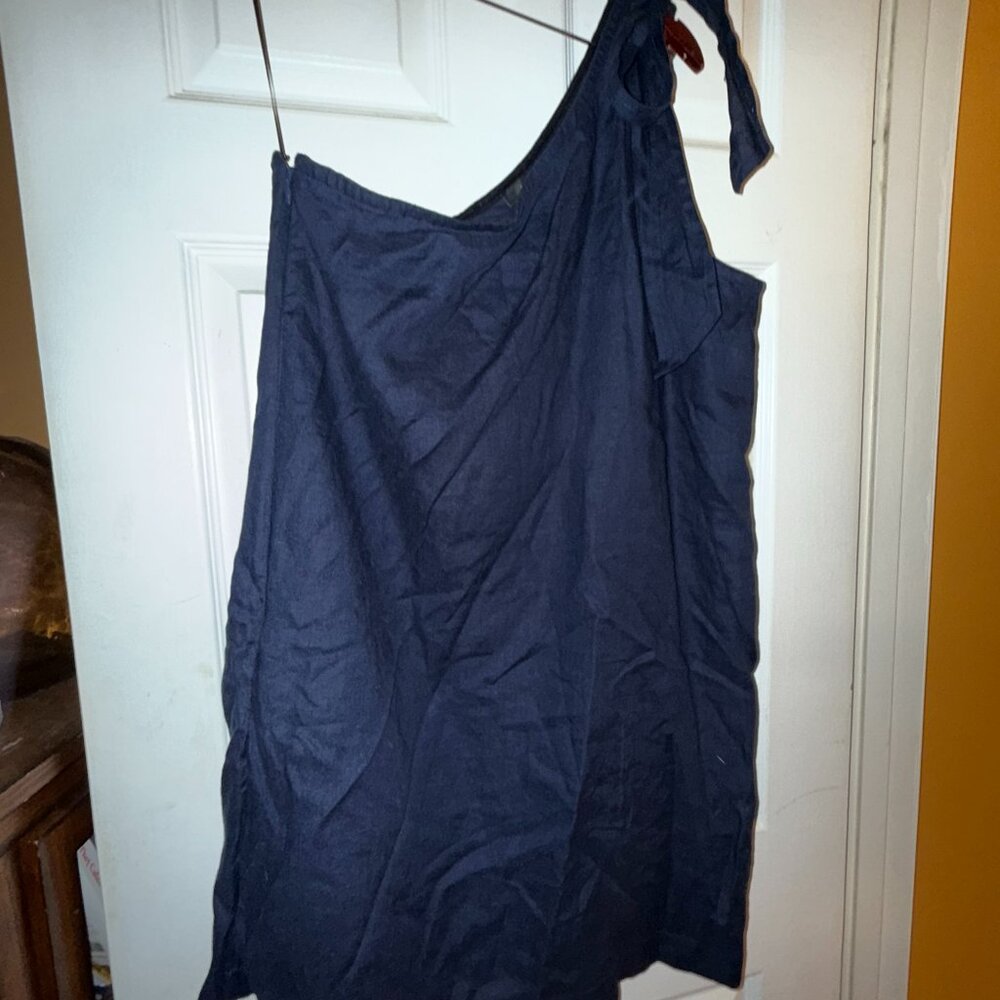 NWT J.Crew Linen One-Shoulder Sundress - Navy Blue - Size Large